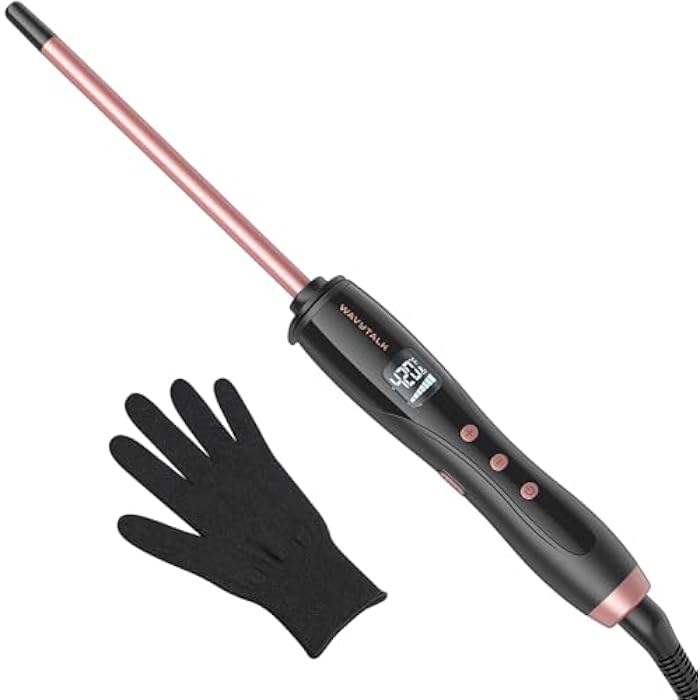 Wavytalk 3/8 Inch Small Curling Iron Wand for Short & Long Hair, Ceramic Barrel with Adjustable Temperature, Heat Resistant Glove Included (Rose Pink) - Image 1